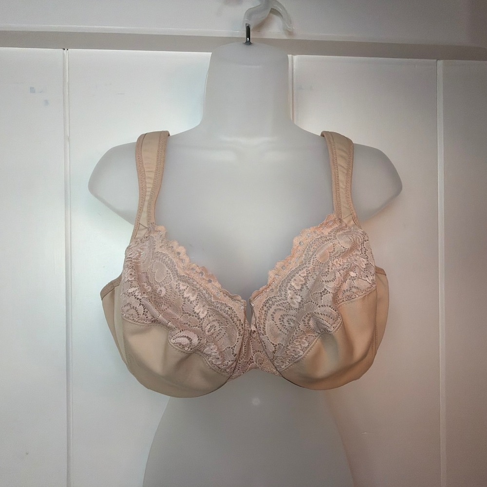 Glamorize Nude Beige Lace Bra 40B 1240 Wire No Padding Nylon Feminine